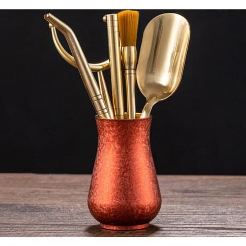 Creative Jar Pure Copper Crafts Chinese Kung Fu Tea Set Teaware Accessories Tea Knife Clip Spoon Tea Fork Teapot Brush Decor