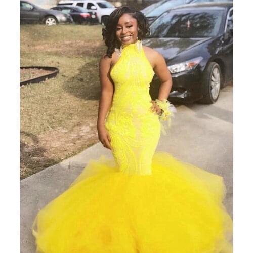 Unique Mermaid Prom Dresses Long 2019 High Neck Puffy Tulle Bottom Evening Formal Dresses Black Girls Plus Size DP0520