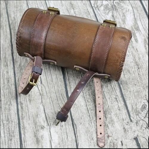 Universal Motorcycle Handlebar Bags Motorbike Sissy Bar Bags Side Tool Bags Front Forks Genuine leather Luggage Barrel Tool Bag