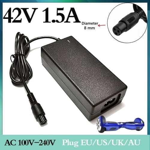 Wholesale 42V 1.5A Universal battery charger Hoverboard for self-balancing Scooter 100-240VAC power supply free shipping