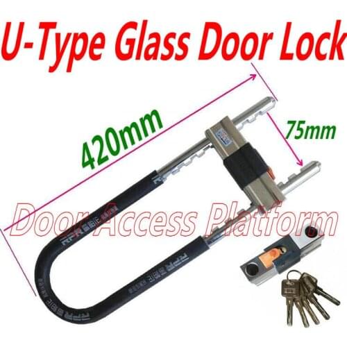 Store use U-Type Door Lock with 420mm length and 75mm width,Glass Door Lock U-Shape Metal case with core part and keys