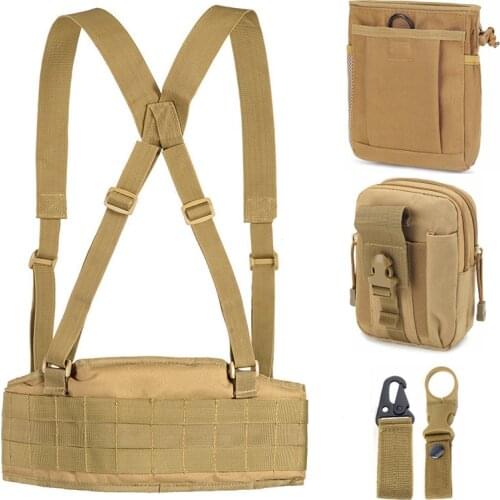 Military Molle Belt Tactical Army Battle Belt Hunting Security with Shoulder Strap Outdoor CS Nylon Support Waist Girdle