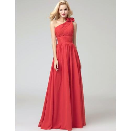 One shoulder Bright red Halter Chiffon Maxi Dress of Bridesmaid