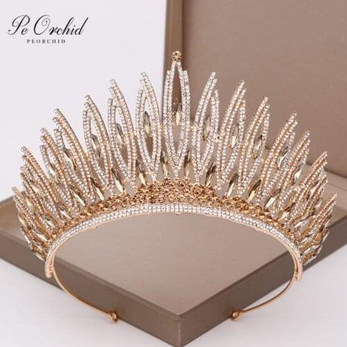 PEORCHID Bling Crystal Crown Princess Bride Tiara Gold Headband Chouchou Cheveux Femme Rhinestone Hair Wedding Accessories