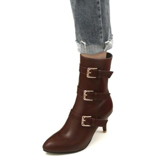 Plus Size 10 11-14 boots women shoes ankle boots for women ladies boots Velveteen belt buckle with pointed tip