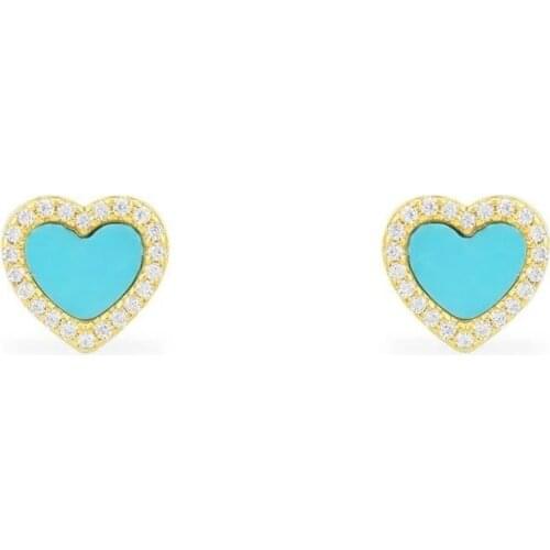 SOELLE Fashion S925 Sterling Silver Jewelry Yellow Gold Color Lagoon Blue Love Heart Small Stud Earrings Women June New Series