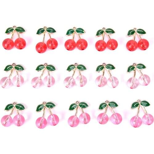 10pcs Crystal Fashion Enamel Cherry Charms Metal Fruit Cherry Pendants Dangle For Earrings Jewelry Making DIY Jewelry