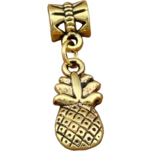 100pcs/lot Dangle Ancient gold Pineapple fruit Charm Big Hole Beads Fit European Charm Bracelet Jewelry 8.8x31.2mm A-282v
