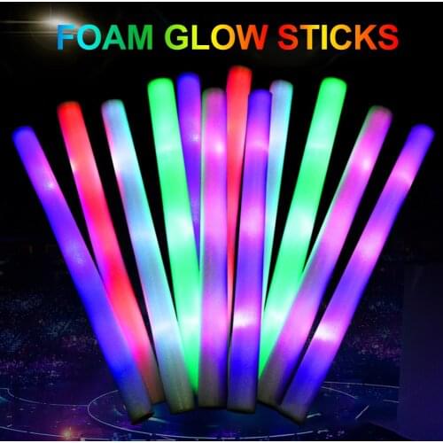 12pcs Random Color Wedding Party Supplies Led Portable Reusable Prop Concert Performance Battery Operated Foam Glow Sticks