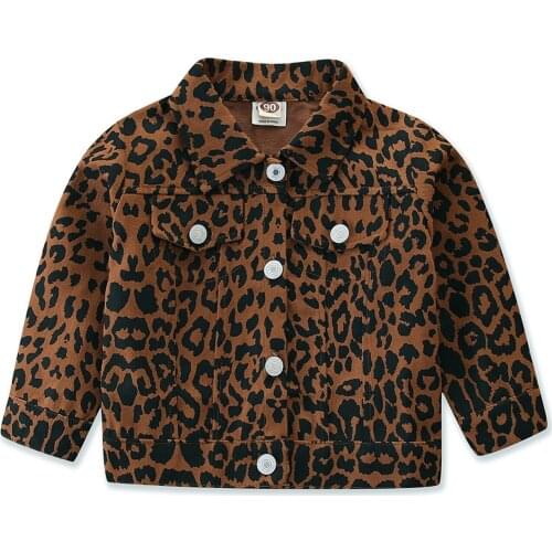 2021 Fashion Kids Baby Girl Leopard Print Cardigan Coats Lapel Long Sleeve Button Casual Spring Jacket Daily Life and Vacation