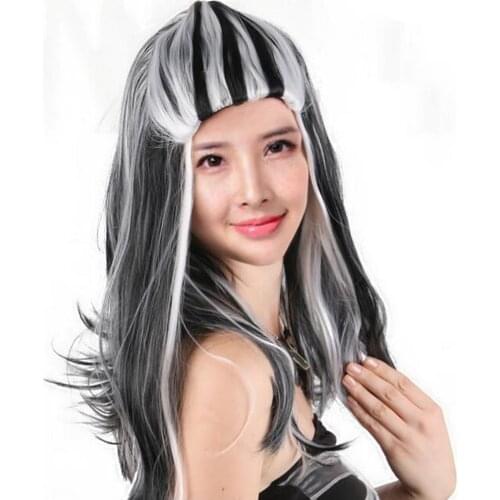 50cm Curly Women Girls Anime Cosplay Black White Gray Wavy Synthetic Hair Wigs Xmas Carnival Birthday Props