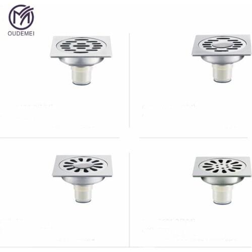 Stainless Steel 304 Bathroom Accessories 3mm Brushed Nickel 10x10cm Bathroom Square Floor Drain with Plasitc