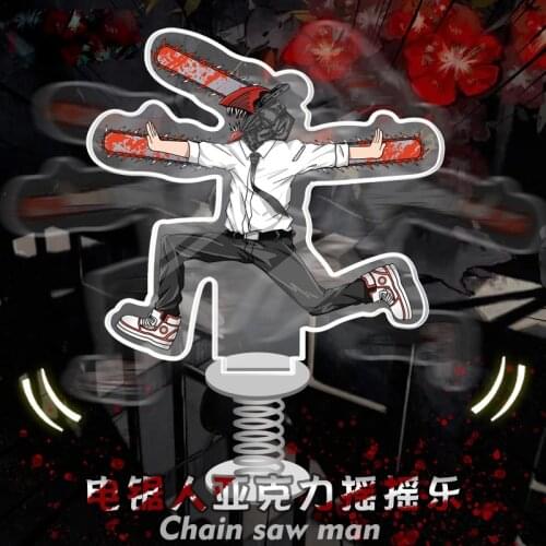 Anime Chainsaw Man Denji Makima Creative Spring Shake Fighter Stand Model Plate Toy Cute Transparent Acrylic Desktop Decor Gift