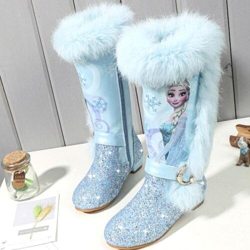 Frozen Childrens Plus Velvet High Boots New Winter Girls Boots Brand Childrens Knee Boots Girls Snow Shoes Pink Blue