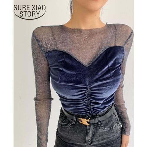 Office Lady O Neck Elegant Women Shirts 2021 Fashion Korea Mesh Women Blouse and Tops Long Sleeve Solid Female Clothing 12942