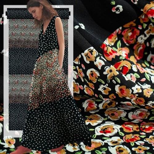 Stretchy printed chic mini floral pure silk double Georgette satin fabric,sewing for skirt,dress,craft by the 98cm length piece