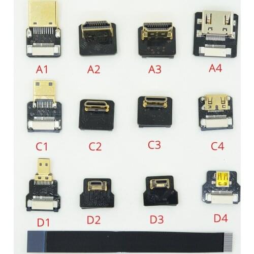 FPV Micro HDMI Mini HDMI 90 degree Adapter 5cm-100cm FPC Ribbon Flat HDMI Cable Pitch 20pin Plug Connector