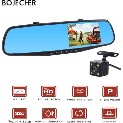 Full HD 1080P Car DVR Dual Lens Car Camera Dvr Rearview Mirror 4.3 Inch Video Recorder Night Vision Dash Cam Auto Registrator