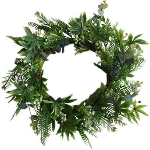 20 Inch Door Wreath Artificial Plastic Green Plant Leaves Berry Twig Base Wreath Home Garland Decoration