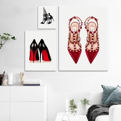 Canvas Painting Art Girls Gift Fashion Shoes Illustration Prints And Poster Modern High Heels Wall Pictures Living Room Decor