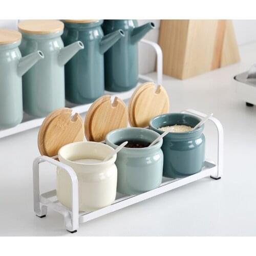 Ceramic Nordic Spice Rack Shelf Salt Sugar Pepper Spices Storage Box Set Oil and Vinegar Bottles Especiero Kitchen Tools DG50ST