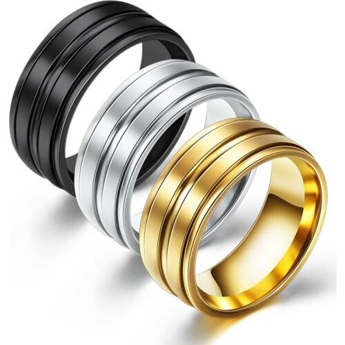 8mm Width Stainless Steel Rings for Women Men Silver Color Gold Black Engagement Ring Female Spar kle Face Fashion Jewelry