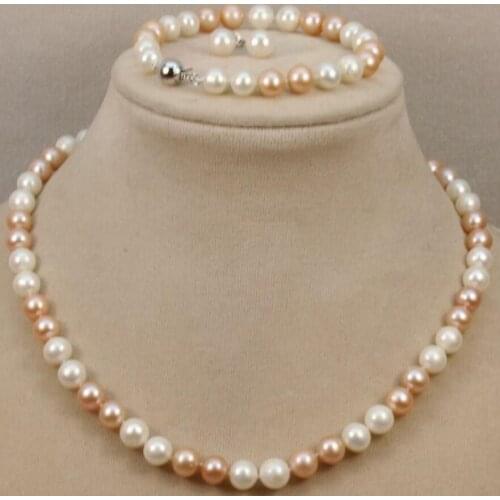 Sets AA 7-8mm 8-9mm Polychrome FreshWater Pearl Necklace Bracelets Earrings can choose