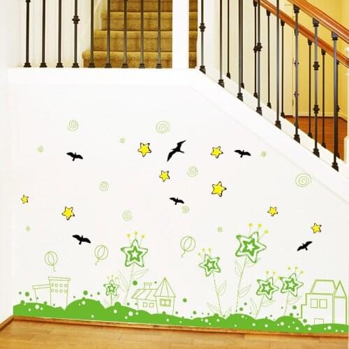 Cartoon House Hill Village Scenery Wall Stickers For Bedroom Living Room Baseboard Decoration Pastoral Wall Mural Art Pvc Decals