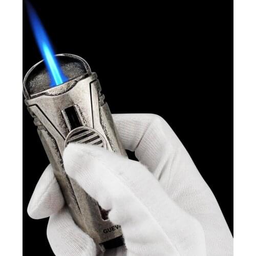 Guevara Metal Windproof Mini Pocket Cigar Lighter Jet Blue Flame Torch Cigarette Lighters With Cigar Punch Gift Box