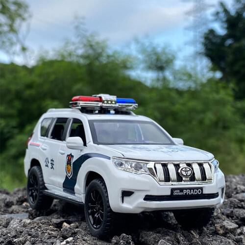 1/32 Toyota Prado Police Car Model Simulation Sound And Light Pull Back Alloy Car Model Public Security Car 110 Police Toy Car
