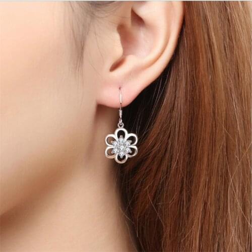Trendy Silver 925 Sterling Earrings For Women Accessories Fashion Zircon Flower Girls Drop Earring Female Valentines Day Bijou