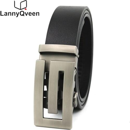 LannyQveen 100%Genuine Leather Pure Cowskin Mens Automatic buckle belts cowhide Belt for men High quality free shipping