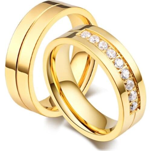 NIBA Couple Ring 316L Stainless Steel Engagement Wedding Jewelry Gold-color for Lover