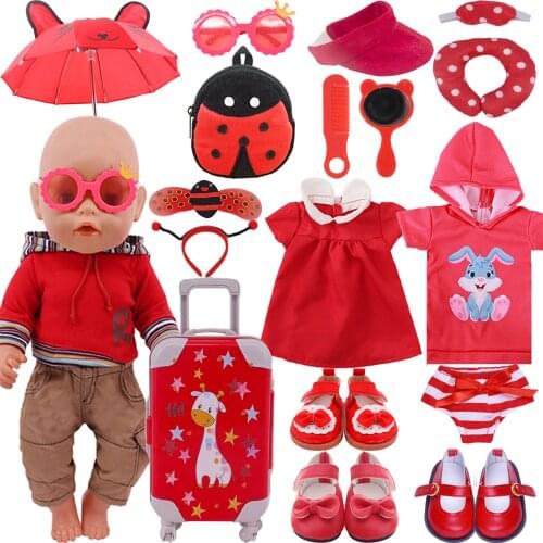 Doll Clothes Red Skirt +Shoes 2Pics/Lot Equipment Kid Childrens Best Gift For 18 Inch American Doll And 43CM New Born Baby Doll