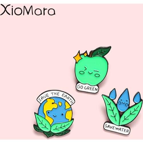 Environmental Protection Enamel Pins Earth Green Plants Brooches Lapel Badges Wholesale Pin Cartoon Jewelry Gifts for Friend