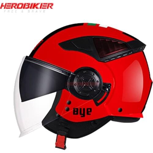 Open Face Motorcycle 3/4 Helmet Dual Lens Visors Moto Electric Bicycle Helmet Summer Motorbike Helmet DOT