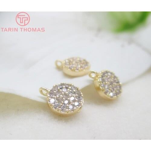 6pcs 9.5 * 7 Mm 24 K Gold Color Zircon Charms Pendants With Brass Round High Quality Diy Jewelry Findings Accessories