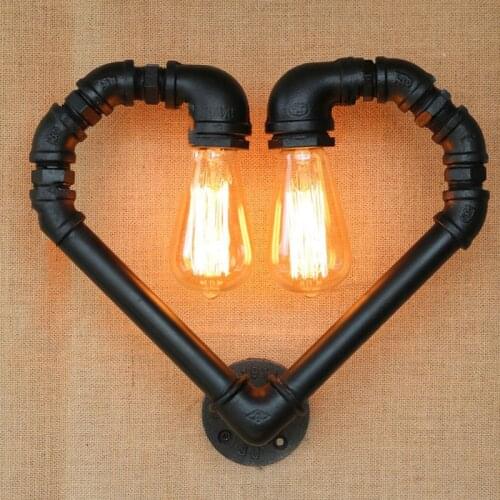 Retro loft lamp vintage heart sconces water pipe light industry wind bar cafe restaurant aisle hallway pub culb wall sconces bra