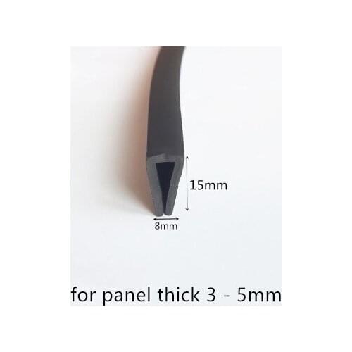 Rubber Sealing U Strip 15x8x15mm for 3 - 5mm thick Glass Metal Car Wood Panel Board Edge Encloser Shield Black