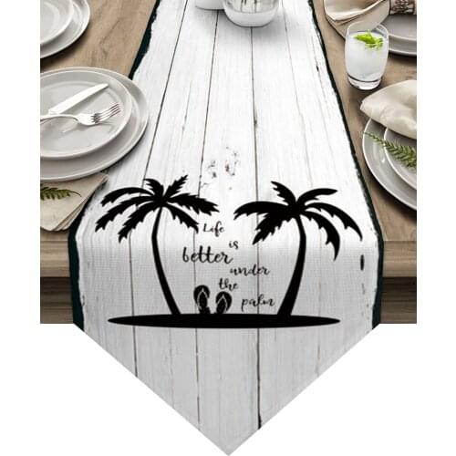Palm Tree Silhouette Retro Wood Grain Table Runner Kitchen Dinning Table Decor Tablecloth And Placemat Wedding Table Decor