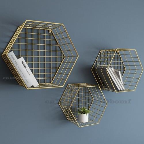 Nordic Bookshelf Wall Shelf Free Punching Iron Art TV Wall Decoration Grid Storage Rack Home Furnishing Decoration