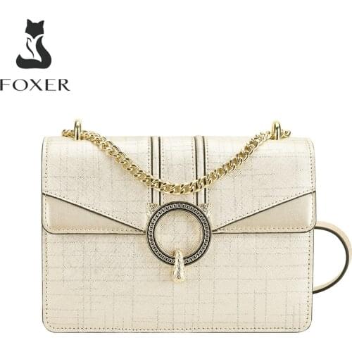 FOXER Chic Ladies Fashion Messenger Bags Womens Split Leather Cross-body Shoulder Bags For Female Travel Small Flap Brand Bags