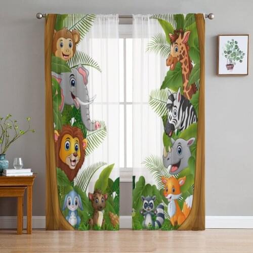 Jungle Cartoon Animal Lion Zebra Sheer Curtains for Living Room Child Bedroom Tulle Curtains Kitchen Window Treatments Panel