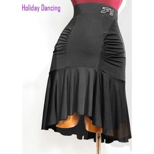 Wrinkle and Lotus Design Women Latin Dance Skirt Latin Dancing Practise Cloth Samba Tango Chacha Dancing Performamnce TL588