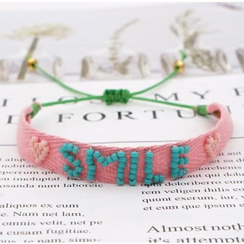 Go2Boho SMILE Letter Friendship Bracelet Fabric Cloth Braided Bracelets For Women Summer Jewelry Miyuki Beads Handwoven Bangle