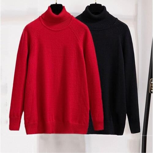 Oversize XXL-7XL Long Sleeve Knit Sweater Women Autumn Winter Turtleneck Bottoming Pullovers Plus Size Bust 105-155cm KW368