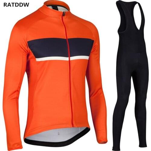 RATDDW Winter Thermal Fleece Cycling Jersey Long Sleeve Men Winter Cycling Clothing Sets Ropa Ciclismo Bicycle Clothing Orange
