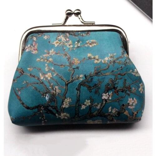 1 Pcs Mini Vintage Oil Painting Coin Purse Women Girls Fashion Printed PU Wallet Lipstick Portable Money Purse Pocket Bag New