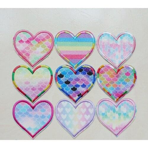 1Pcs Colorful Love Heart Embroidery Sticker Iron On Patches Rainbow Badges For Clothing Jeans Jacket Applique Sewing Accessories
