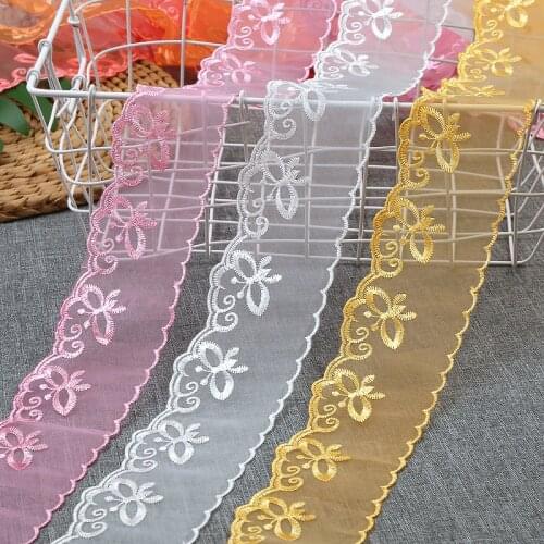 20Yards Embroidery Lace Fabric Butterfly White Pink Yellow Purple Mesh Wedding Ribbon Sewing Trimmings Accessories 65mm Width